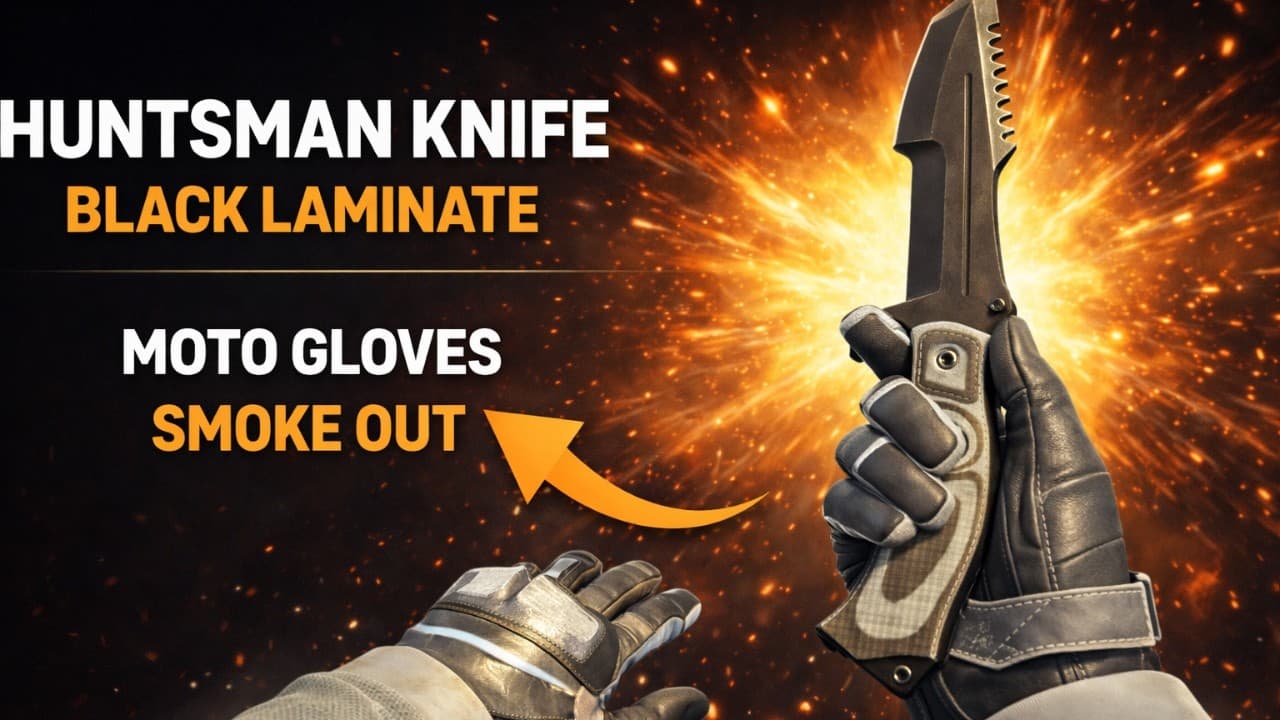 ★ Huntsman Knife | Black Laminate + ★ Moto Gloves | Smoke Out